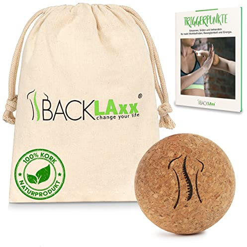 BACKLAxx ® Faszienball – Set 7cm nachhaltiger Massageball aus Kork mit Aufbewahrungsbeutel – antibakterieller Korkball ideal zur Selbstmassage – GRATIS eBook Triggerpunkte – Massage Ball