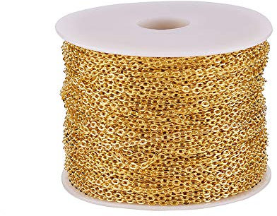 100 m lange goldene Eisen-Gliederkette 3 x 2 mm ungeschweißte flache ovale Kabelketten für Halskette Schmuck Zubehör DIY
