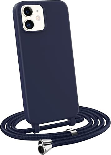 MyGadget Strap Case for Apple iPhone 12 Mini - Crossbody Phone Cover - TPU Silicone Case with Neck Holder - Cord Lanyard Carrier with Rope in Dark Blue