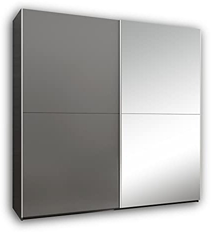 Stella Trading JORIN Eleganter Kleiderschrank mit viel Stauraum & Spiegeltür - Vielseitiger Schwebetürenschrank in Graphit - 215 x 210 x 59 cm (B/H/T)