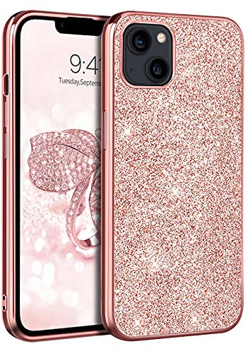 BENTOBEN für iPhone 13 Hülle, Handyhülle iPhone 13 Hülle Case Glitzer Slim leicht dünn PC Schale mit TPU Bumper Kratzfest Anti Rutsch Schutzhülle Glitzer Hülle für iPhone 13 6.1, Rosa