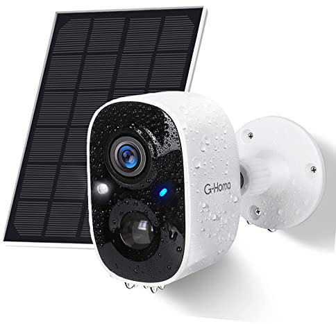 G-Homa Cámara Vigilancia WiFi Exterior con Panel Solar, Cámara WiFi con Batería Incorporada, Detección de Movimiento AI, Visión Nocturna en Color, Sirena, Audio Bidireccional, IP65 a Prueba de Agua