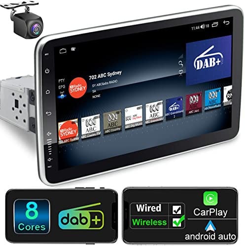 Android Autoradio mit Navi 9 Zoll Bildschirm Eingebaut DAB+ Wireless Android Auto & Wireless Carplay 1 Din Auto Radio Touch Display mit Bluetooth 8 Core 2G+32G GPS WiFi 4G AM/FM RDS Rückfahrkamera