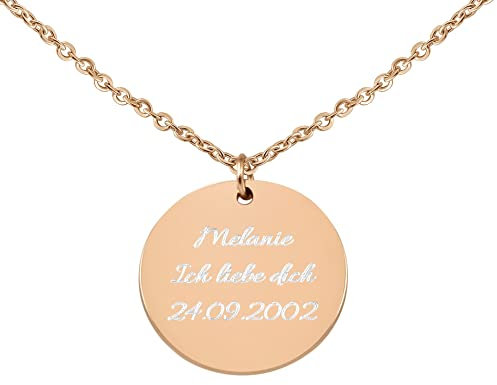 Hanessa Personalisierte Kette mit Gravur Edelstahl 50 cm mit Anhänger rund in rosé-gold - Personalisierte Halskette für Frauen - Personalisierter Schmuck Damen