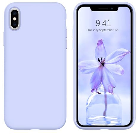 DOMAVER Cover per telefono iPhone X Case iPhone XS Liquido Silicone, Custodia protettiva Fodera in Microfibra, Custodia iPhone X/XS Antioc, Viola Lilla