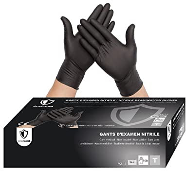OneProtek Gants jetables noir en nitrile - Boîte de 100 Gants Nitrile - Taille XS (Très Petite) - Sans latex - Résistants et Multi-usages - Protection contre les produits chimiques