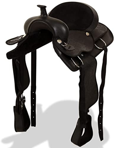 INLIFE Western-Sattel, Halfter & Brustblatt Echtleder 17 Schwarz,9.26kg,91354