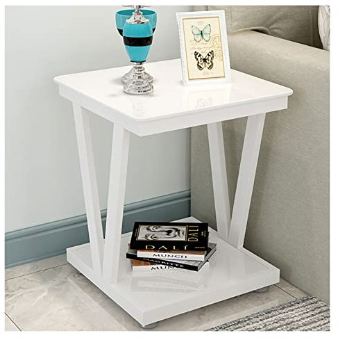 BONAD Table Basse en Verre trempé Table en Verre Table carrée de Jardin extérieur avec Cadre en métal Meubles de Table Basse avec Rangement (Color : White)