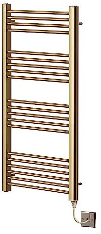 Greened House Electric Brushed Brass Straight Heated Towel Rail 500mm Wide x 1200mm High Flat Towel Rail Radiator