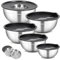 Cinnani 5 Juego de Acero Inoxidable Cuencos mezcladores con Tapa, Ensaladera, Cuenco Comida, Tazón de Cocina Multifuncional con 3 Rallar, Apilar