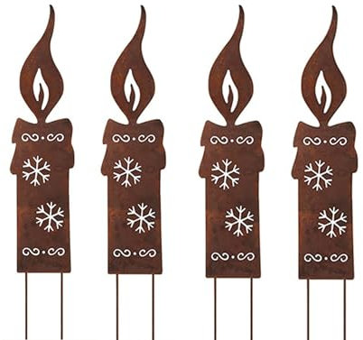 Ailovone Rostiges Kerzen Gartenstecker Weihnachten 4 Stück Metall Garten Roststecker Herbstdeko Gartendeko Weihnachtsdeko Deko zum Advent Weihnachten Draußen (A2-4PCS)