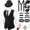 20er Jahre Herren Accessoires mit Weste Fedora Hut Taschenuhr Fliege Krawatte Hosenträger und Requisit (Schwarz Weiß Gestreift, XXL)