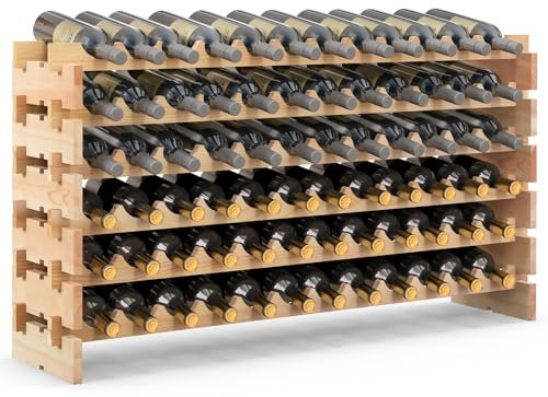 GYMAX Cantinetta Vino, Legno di Pino, per 72 Bottiglie, 6 Ripiani, Portabottiglie di Vino da Terra, per Cantina, Sala da Pranzo, Ristorante, Bar, Naturale (119 x 29 x 71,5 cm)
