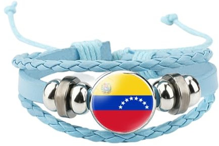 Pulsera De Cuero Con Bandera De Venezuela - Cúpula De Vidrio De Color Sólido Vintage Regalos De Joyería Para Hombres,Pulsera Con Bandera Patriótica Unisex De La Bandera De Venezuela Para Recu