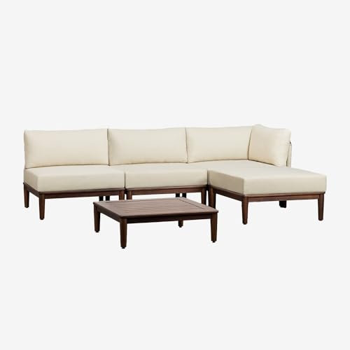 SKLUM Gartenset mit 3-teiligem modularem Ecksofa mit Couchtisch und Hocker aus Giulia-Akazienholz -