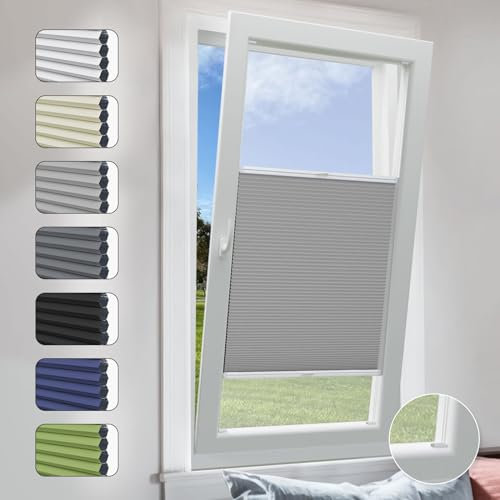 UrMoon Cellular Blinds for Windows, Blackout Insulated Honeycomb Blinds, Top-down Bottom-up Shades, Easy Fit Pleated Shades for Home Office (Blackout-Grey, CustomSize)