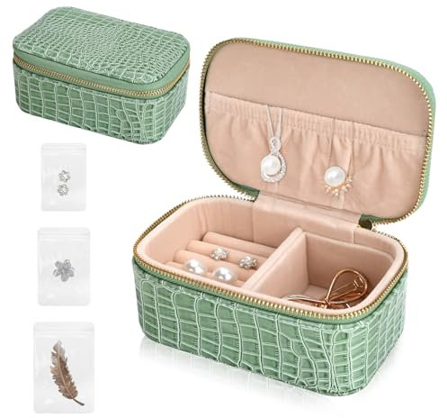 Mulaibdin Schmuckkästchen Klein, Schmuckaufbewahrung Reise Mini, Schmuck Organizer Aesthetic, Jewelry Organizer Travel, Schmuckschatulle Samt für Ohrringe,Ringe,Halsketten(Grün)