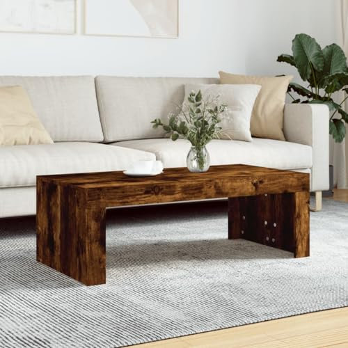 Lalfkkii Table Basse Moderne Rectangulaire Chêne Fumé 102x50x36 cm Salon Café