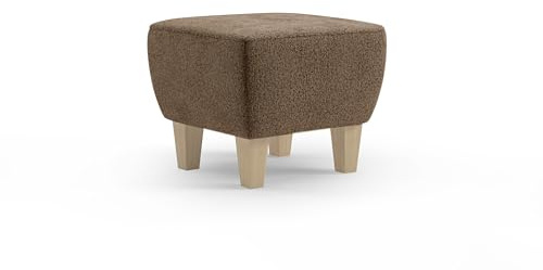 Cavadore Hocker Vida / Polsterhocker mit massiven Holzfüßen in Buche / 52 x 46 x 52 / Chenille, Rotbraun