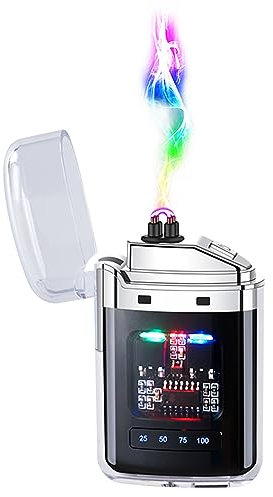 Electric Type C Rechargeable Lighter With Ignition and LED Power Display - Advanced Windproof Plasma Dual Arc, Safe Stylish Flameless for Candles, Gifts, Indoor, Outdoor - Black