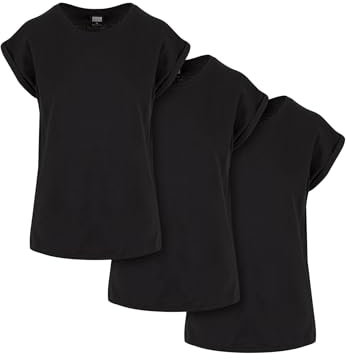 Urban Classics Damen Ladies Extended Shoulder Tee 3-Pack Black+Black+Black, 4XL
