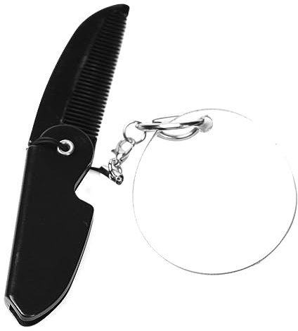 HAKIDZEL Faltbarer Tragbarer Klappkamm Mit Feinen Zinken Für Herren Kleiner Reise Bartkamm Mit Ovalem Spiegel Und Schlüsselanhänger