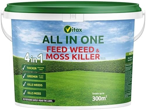 Vitax 4 in 1 Complete Garden Feed, Weed & Moss Killer | Lawn Fertiliser & Moss Control for a Greener, Healthier Lawn | Covers 300m² | Kills Weeds & Nourishes Grass