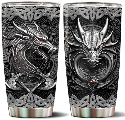 WONWIX Dragon Viking Gifts for Men 20oz Coffee Cup Drinking Travel Mug Insulated Stainless Steel Thermos Tumbler with Lid Water Bottle Gift for Vikings