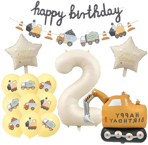 15 Stück Bagger Geburtstag Deko 2 Jahre | bagger Luftballons Geburtstag 2, Geburtstagsdeko Traktor 2 Jahre, Geburtstagsdeko 2 jahre Baustelle, Deko 2. geburtstag Junge