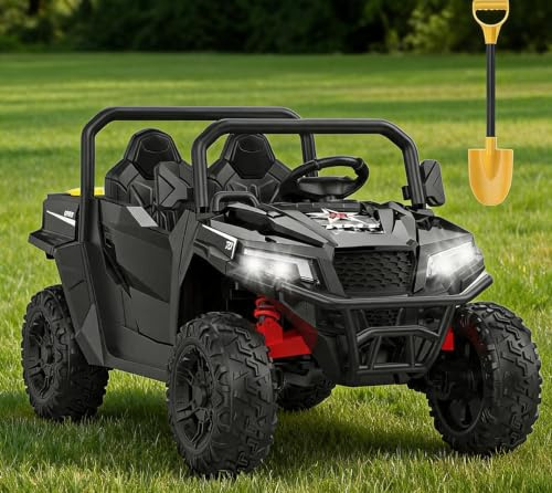 GarveeHome Elektroauto Für Kinder UTV Buggy 24V 2-Sitzer, Doppelmotor Offroad, Mit Fernbedienung & Kippmulde, Musik, LED, Für Kinder Ab 3 Jahren