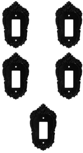 Tofficu 5 Pezzi Pannello Interruttore Vintage Barocco Nero Superficie Intagliata, in Plastica, Facile Installazione e Protezione Contro Tocchi Accidentali per Decorazione Casa e Camera da
