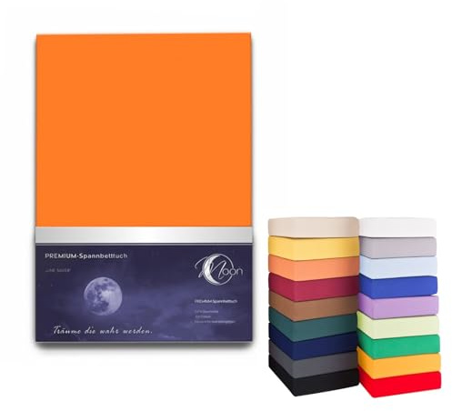 Moon Boxspringbett Spannbetttuch Spannbettlaken 190g/m² 180x200-200x220 Line Silver 50cm Steg-orange