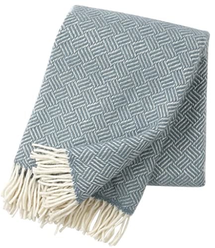 KLIPPAN Samba Wolldecke 130x200 cm Grau aus 100% Lammwolle weiche Kuscheldecke Überwurf
