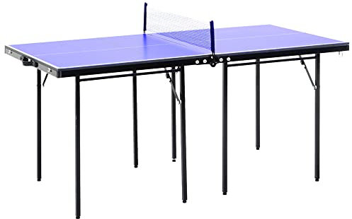 HOMCOM Folding Mini Compact Table Tennis Top Ping Pong Table Set Professional Net Games Sports Training Play Blue