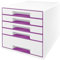 Leitz CUBE Schubladenbox mit 5 Schubladen, Weiß/Violett, A4, Inkl. transparentem Schubladeneinsatz, WOW, 52142062