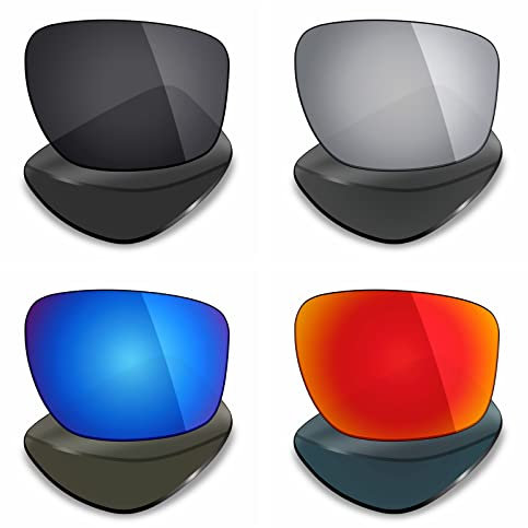 Mryok Lot de 4 paires de verres polarisés de rechange pour lunettes de soleil Oakley Sliver Noir/rouge feu/bleu glacier/titane argenté