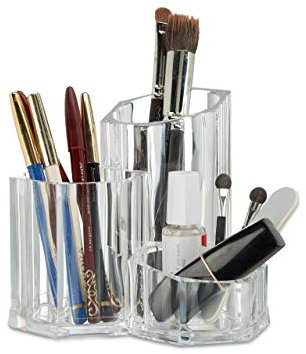 Relaxdays Pinselhalter 3-teilig, Organizer f. Kosmetikpinsel u. Make Up Zubehör, kleiner Acryl Stiftbecher, transparent, 61 x 93 x 96 cm