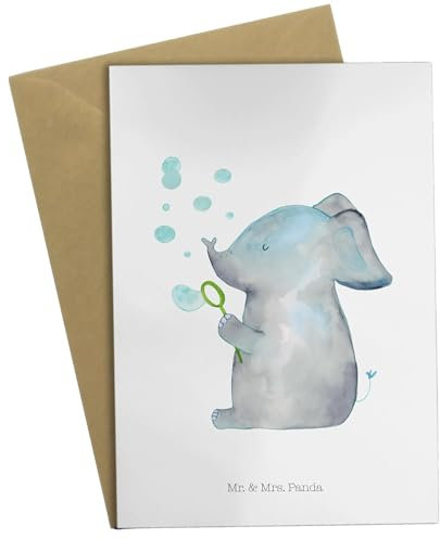 Mr. & Mrs. Panda Grußkarte Elefant Seifenblasen - Geschenk, Tiere, Liebesbeweis, Gute Laune, lustige Sprüche, Glückwunschkarte, Klappkarte,