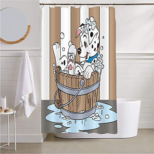 EARVO Tenda da doccia in legno con cane che fa il bagno, tema di pulizia per gli amanti dei cani, decorazione per il bagno dei bambini, tessuto idrorepellente, 122 x 183 cm, con 12 ganci, LHEA511-48