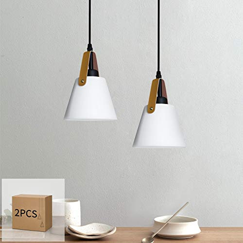 GBLY 2er Pack Pendelleuchte Vintage E27 Retro Hängelampe aus Plastik in Metall-Optik Weiß Pendellampe im Industrial Stil mit Leder für Esszimmer Küche Bar Schlafzimmer Wohnzimmer (ohne Birne)
