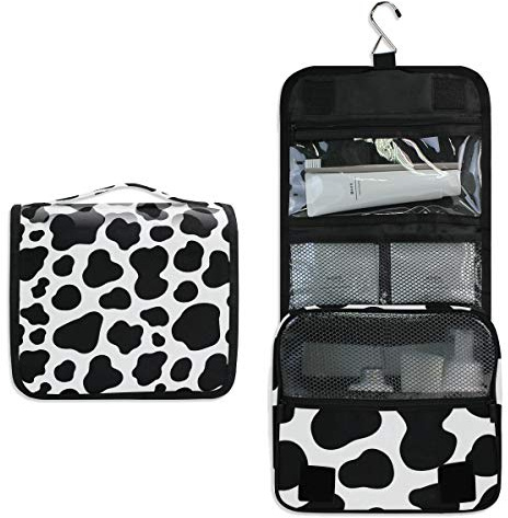 Linomo Hanging Travel Toiletry Bag for Women and Men, Animal Cow spot Large Cosmetic Makeup Bags with Hook