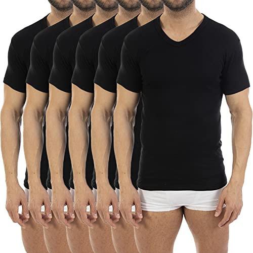 Lacotex Camiseta Interior Termal de Hombre | Camiseta Manga Corta y Cuello Pico Térmica | Confort y Protección Térmica Interior | Pack Ahorro 6 Unidades | Talla L L149 Negro