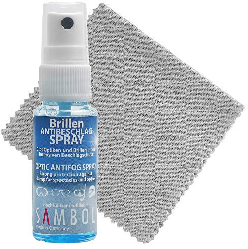 Antibeschlagspray Brille 30ml plus Brillenputztuch Antibeschlag 9x17 cm - MADE in Germany - Hilft gegen beschlagene Brille Antibeschlagtuch