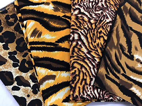 Amornphan 4 Stück Tiger Leopard Tier Muster Gedruckt Baumwolle Quilten Stoffpaket für Patchwork Handarbeit Nähen Basteln Scrapbooking Vorgeschnitten 45,7 x 55,9 cm (Set von 4 Stück)