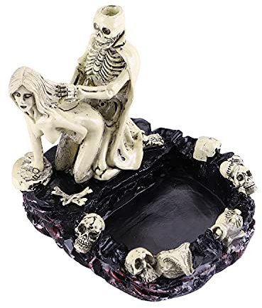 Skull Ashtray Ornaments Rose Resin Cigarettes Funny Romantic Ash Trays Crafts Halloween Skeleton Skull Ornament Decoration for Home Office Car (Ceramics Ashtray-B Type)