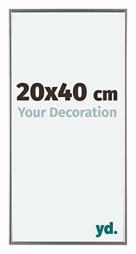 Your Decoration - Bilderrahmen 20x40 cm - Silber Hochglanz - Bilderrahmen aus Kunststoff mit Acrylglas - Antireflex - 20x40 Rahmen - Evry