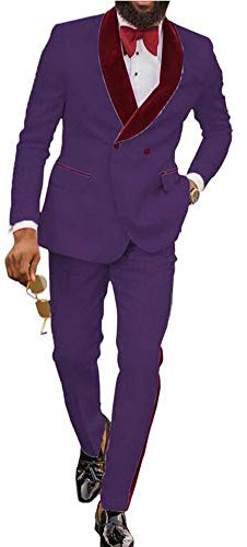 Uomo doppio petto 2 pezzi jacquard vestito da cerimonia nuziale vestito di affari giacca giacca pantaloni Viola 54