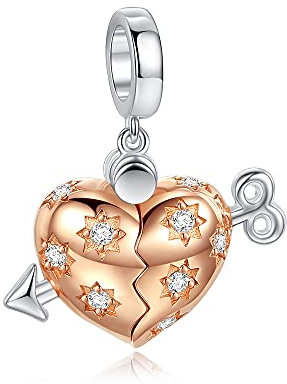 TONGZHE I'm Yours Amor Pfeil Medaillon Liebe Herz Anhänger Charm für Armband Halskette 925 Sterling Silber in Roségold CZ für Frauen Mädchen