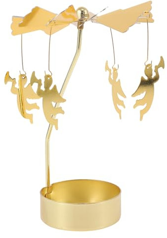 Uonlytech Weihnachten Gold Kerzenhalter Metall Teelichthalter: Engel Anhänger Teelicht Karussell Eisen Duftkerzen Halter Rotierender Kerzenständer Xmas Deko Ornamente Wohnzimmer Tischdeko