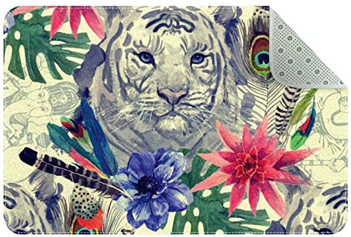 Teppich, Motiv: indischer Tigerkopf mit Federn, rutschfest, für Wohnzimmer, Schlafzimmer, Mädchen, Jungen, Kinderzimmer, Schlafsaal, Kinderzimmer, 78,7 x 50,8 cm